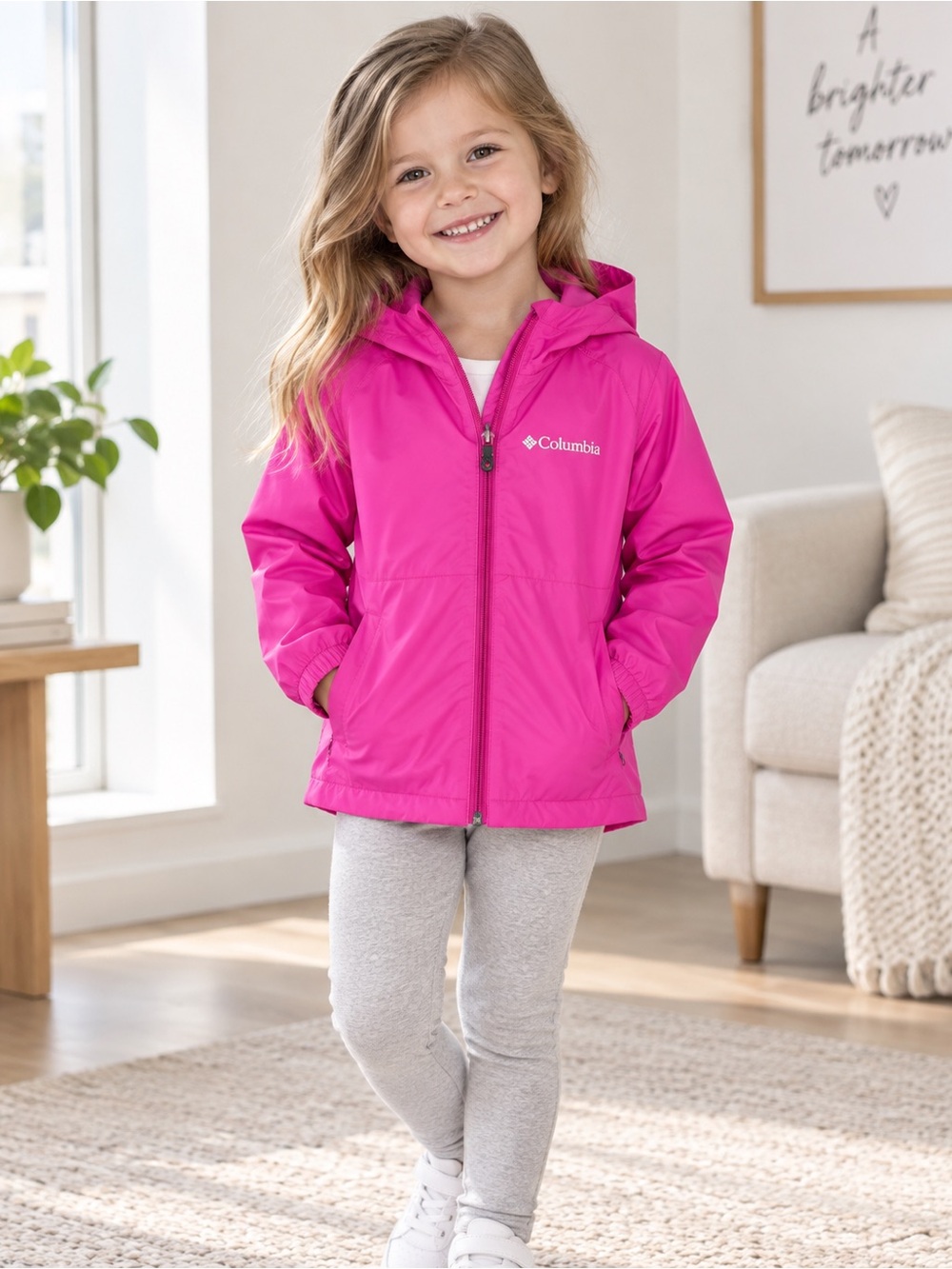 Columbia Girls' Hot Pink Hooded Windbreaker Jacket
